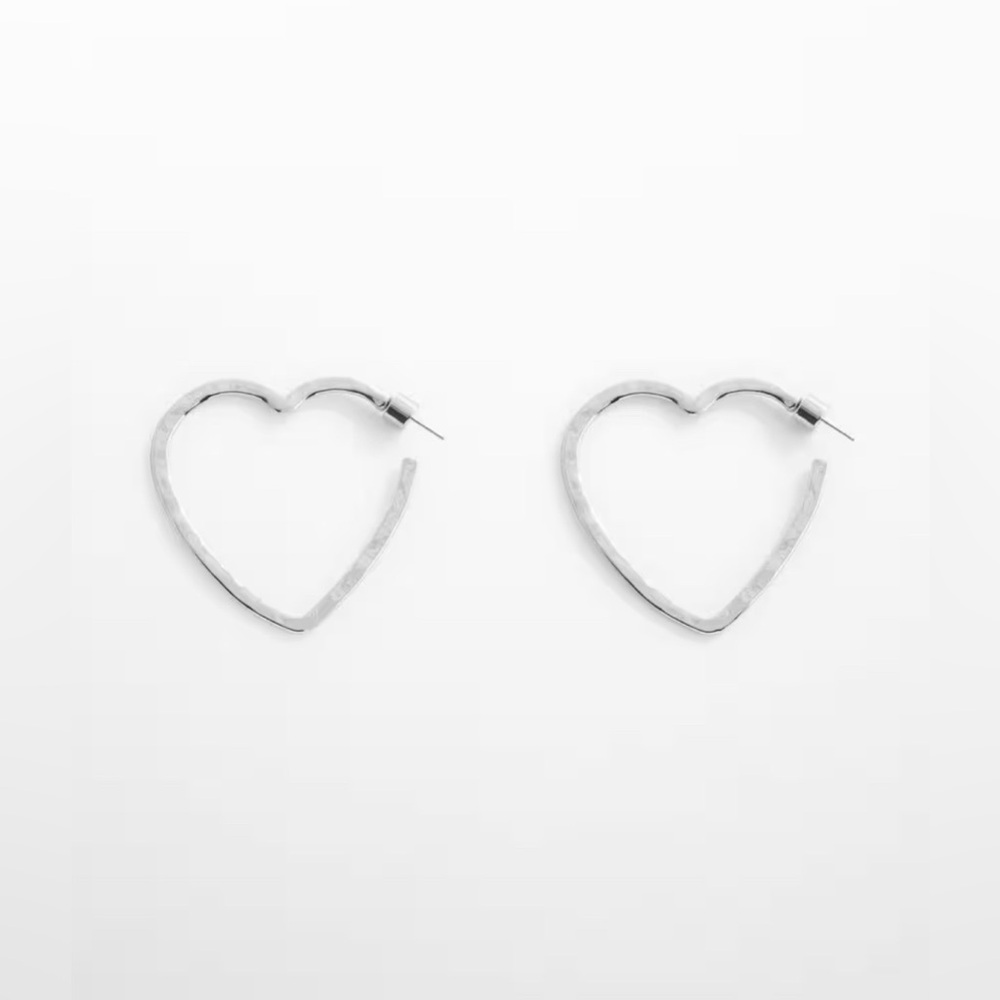 NWT Mango Silver Color Heart Shaped Earrings